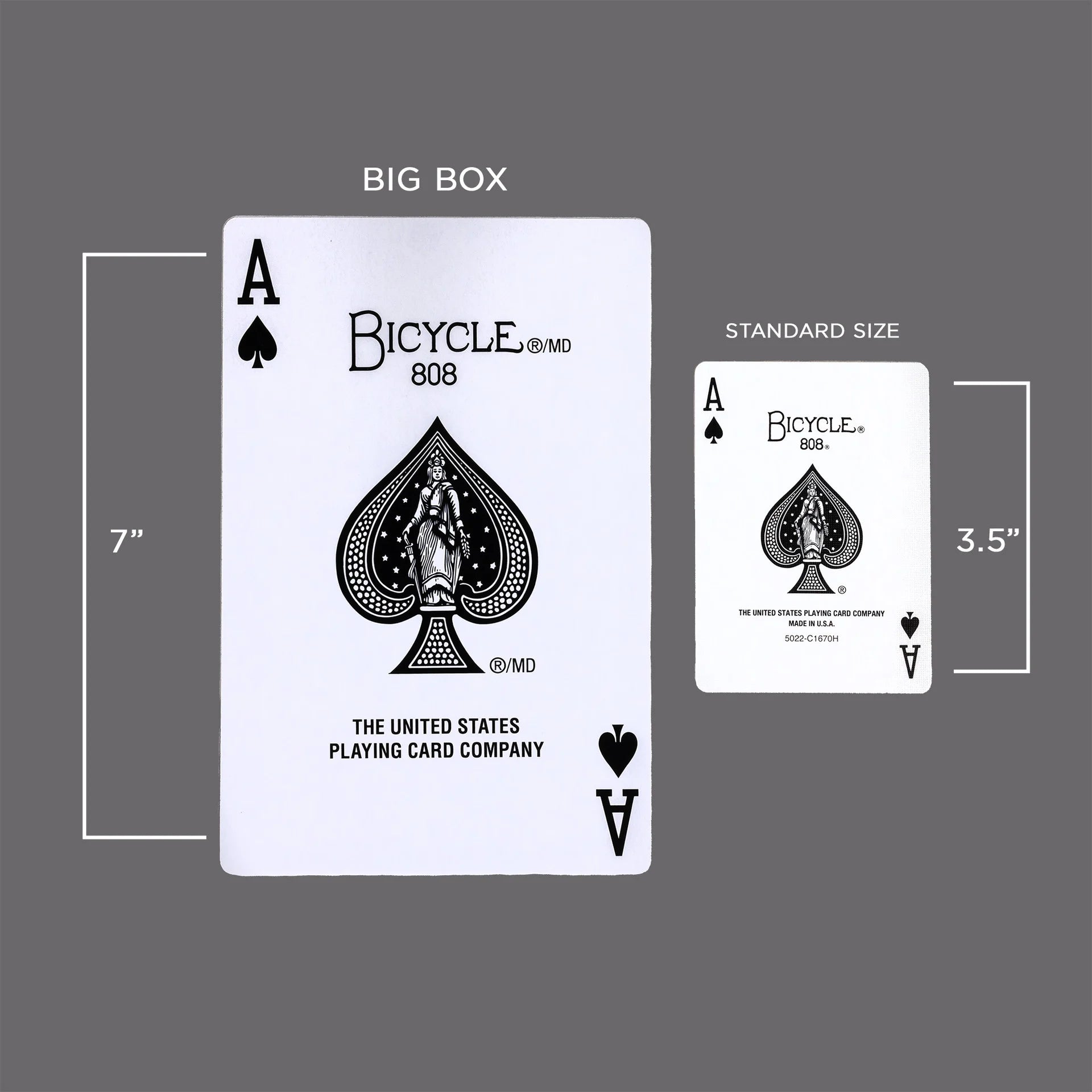 Bicycle Big Box Red oversized playing card compared with standard Bicycle card