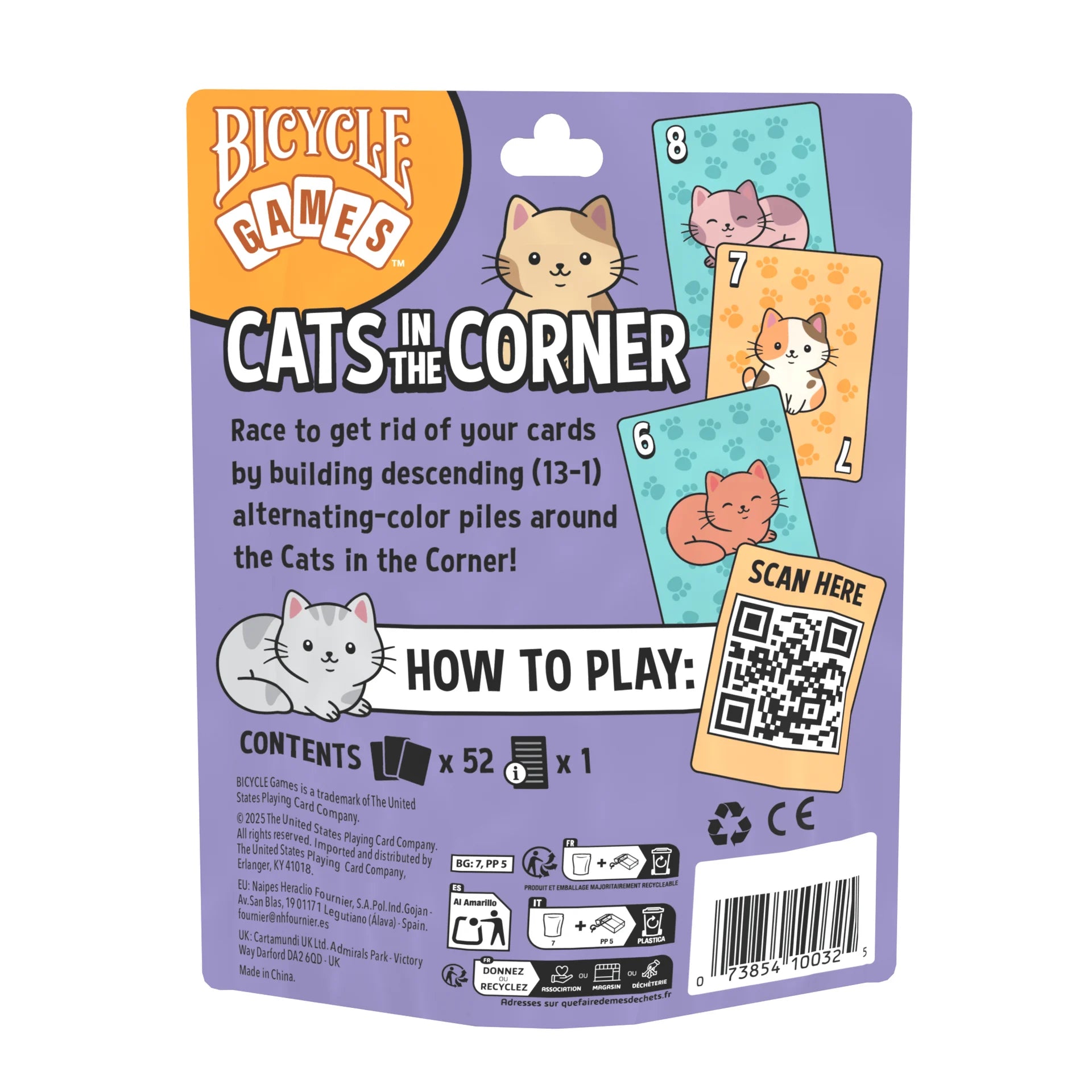 Back of Bicycle Cats in the Corner package with gameplay details and contents