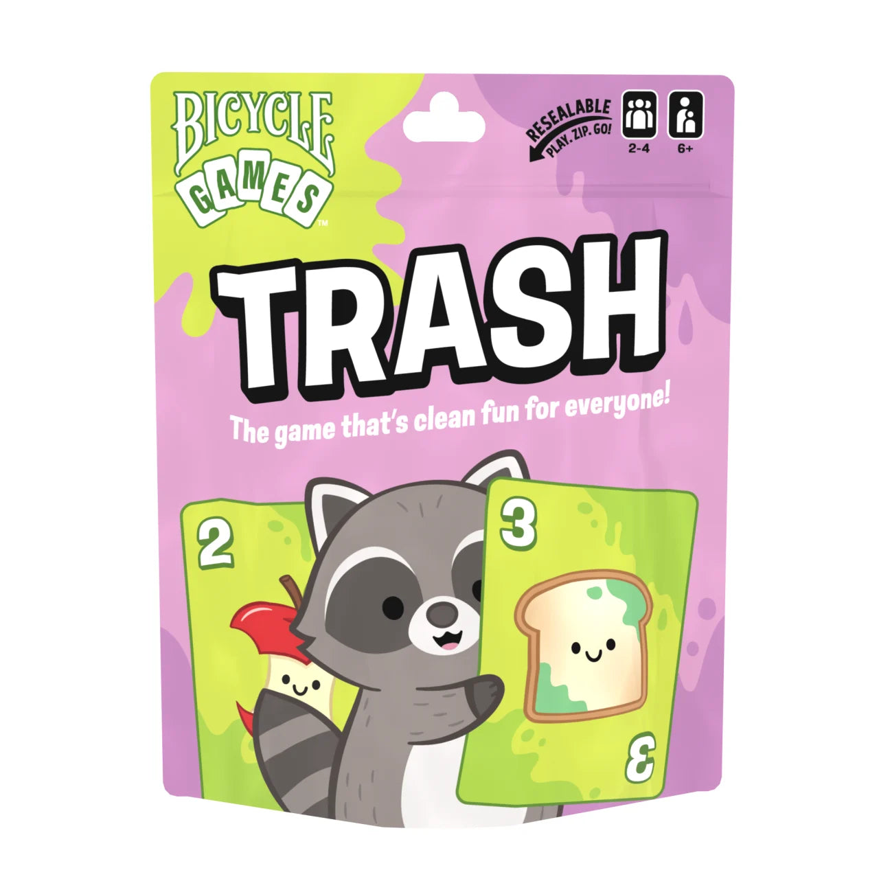 Bicycle Games Trash family card game in pink resealable pouch
