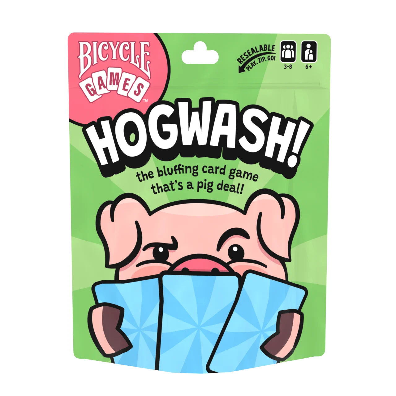 Bicycle Games Hogwash bluffing card game in green resealable pouch