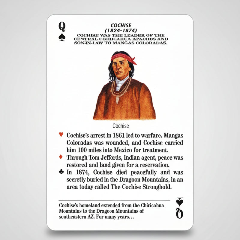 Card featuring Cochise with historical text about his life and significance.