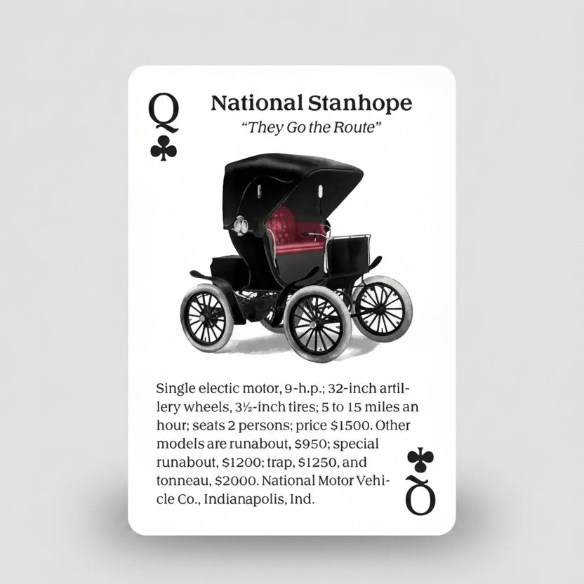 Turn of the Century Motor Cars Playing Cards by U.S. Games featuring early 1904 automobiles featuring National Stanhope.
