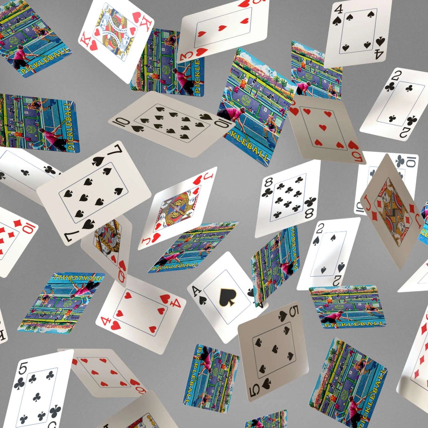 Boardwalk Pickleball playing cards with court backs and traditional faces