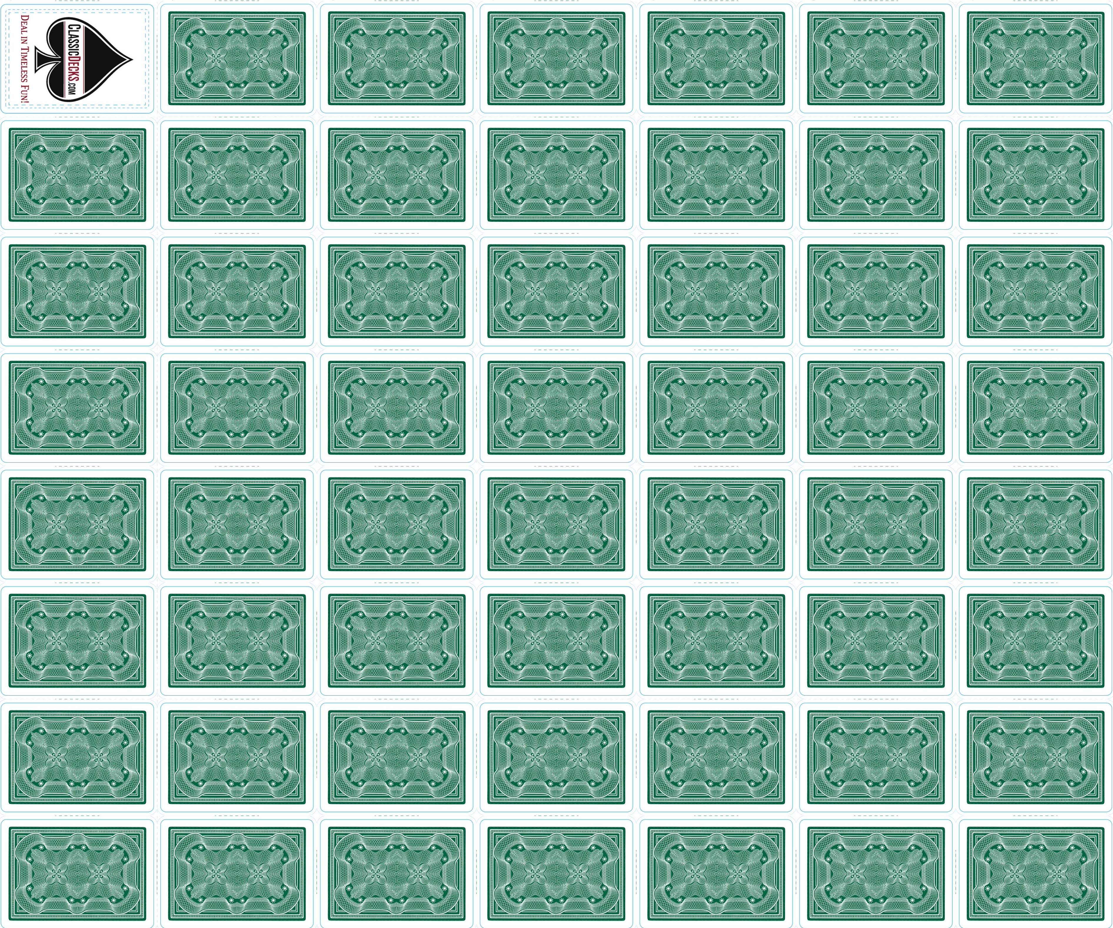 Aristocrat currency green card backs arranged in a grid on a white background with ClassicDecks.com logo