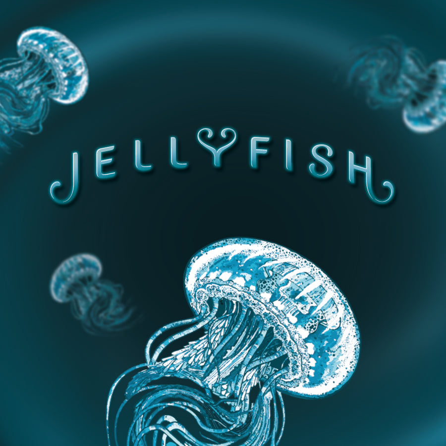 Jellyfish Playing Cards title artwork with glowing blue jellyfish