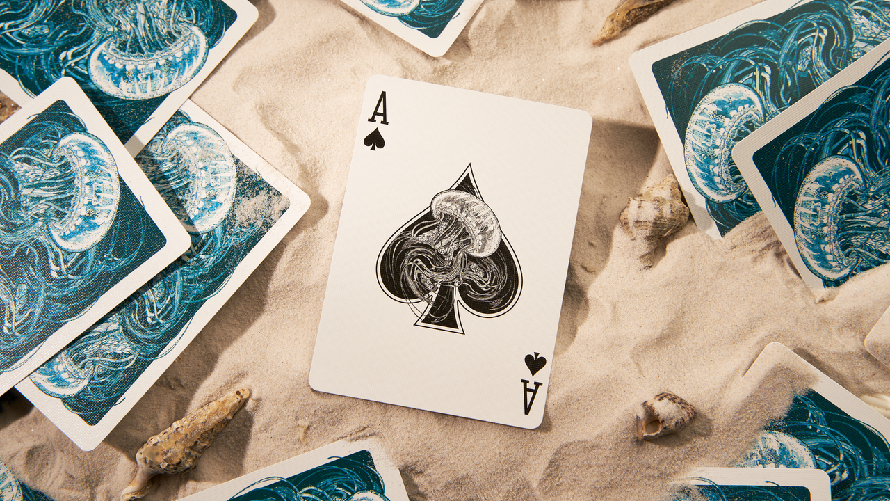Jellyfish Playing Cards custom Ace of Spades surrounded by jellyfish backs