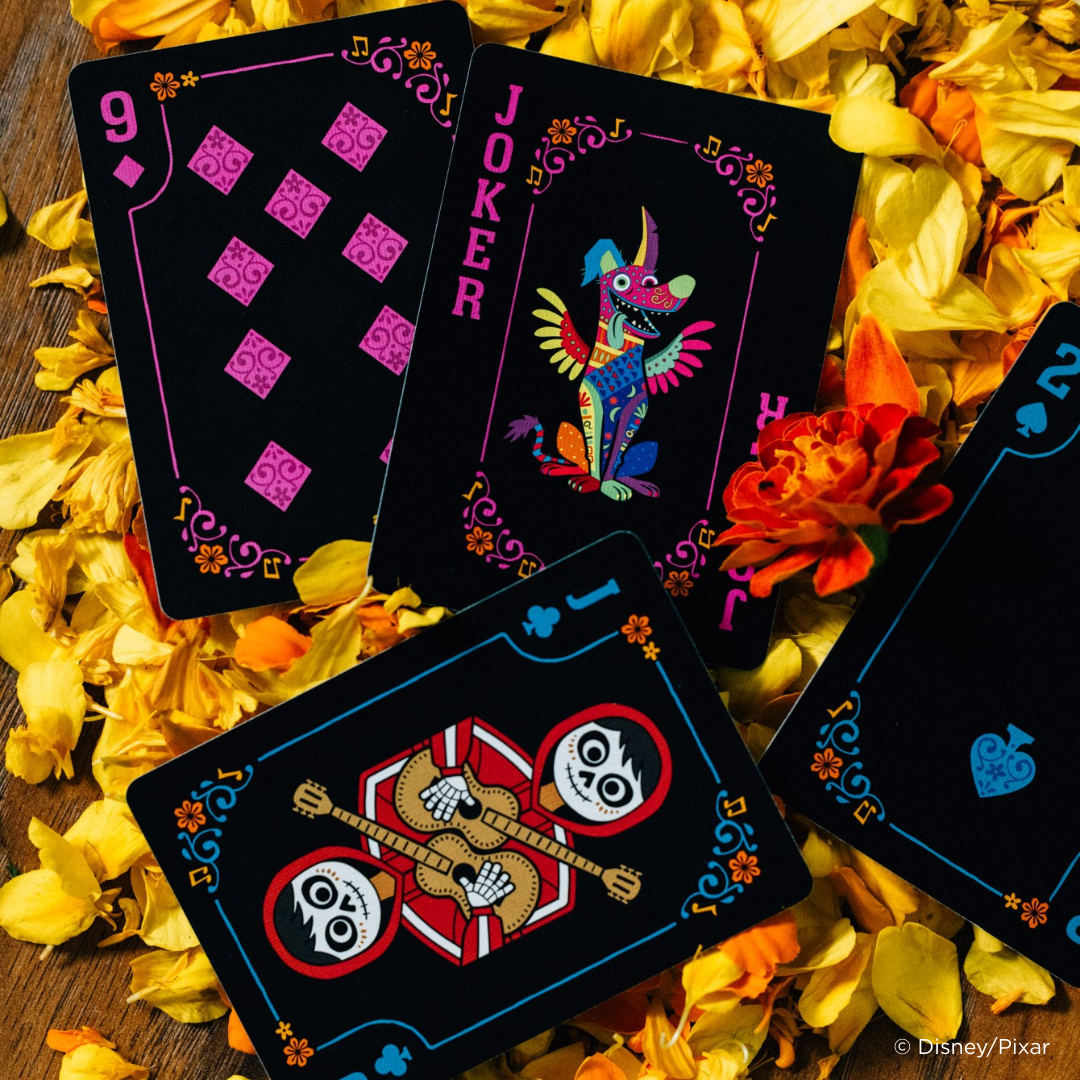 Bicycle Disney Coco custom number card, Joker and court card details