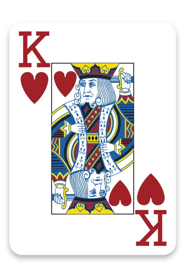 King of Hearts playing card with red hearts and a white border