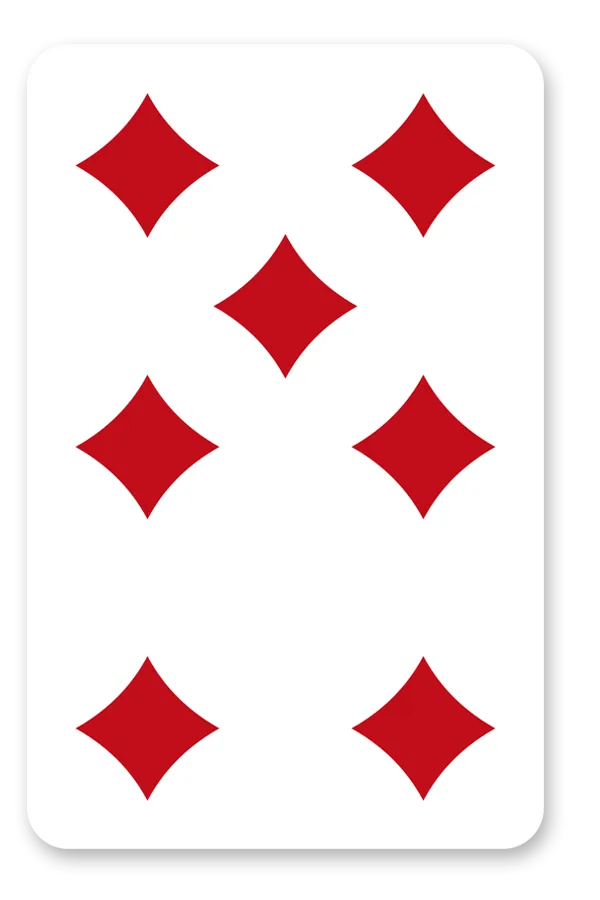 Card with seven red diamond symbols on a white background