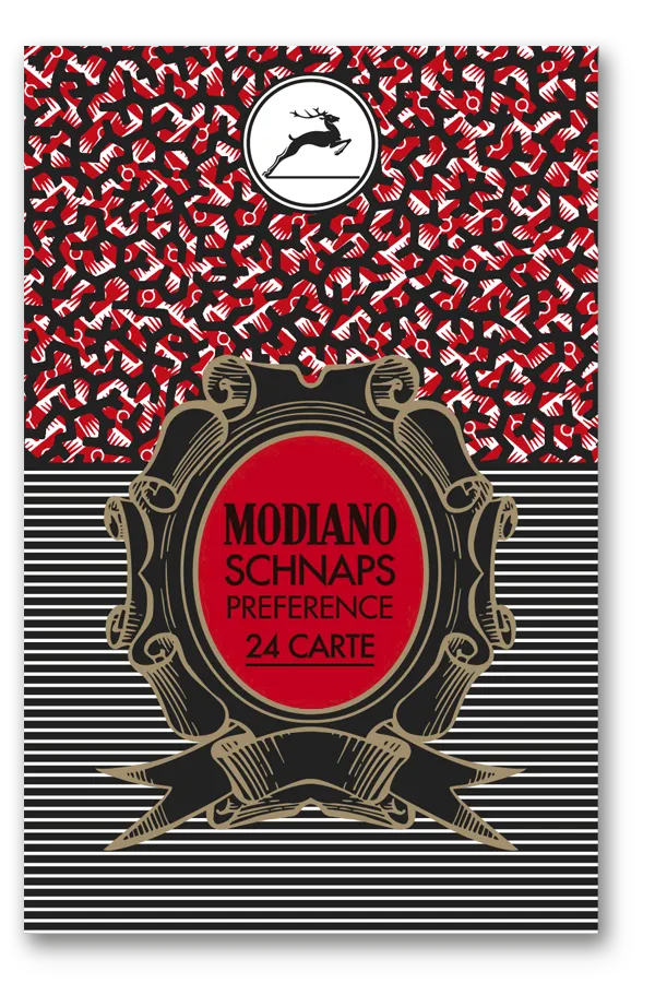 Modiano Schnaps Preference packaging with red, black, and white design