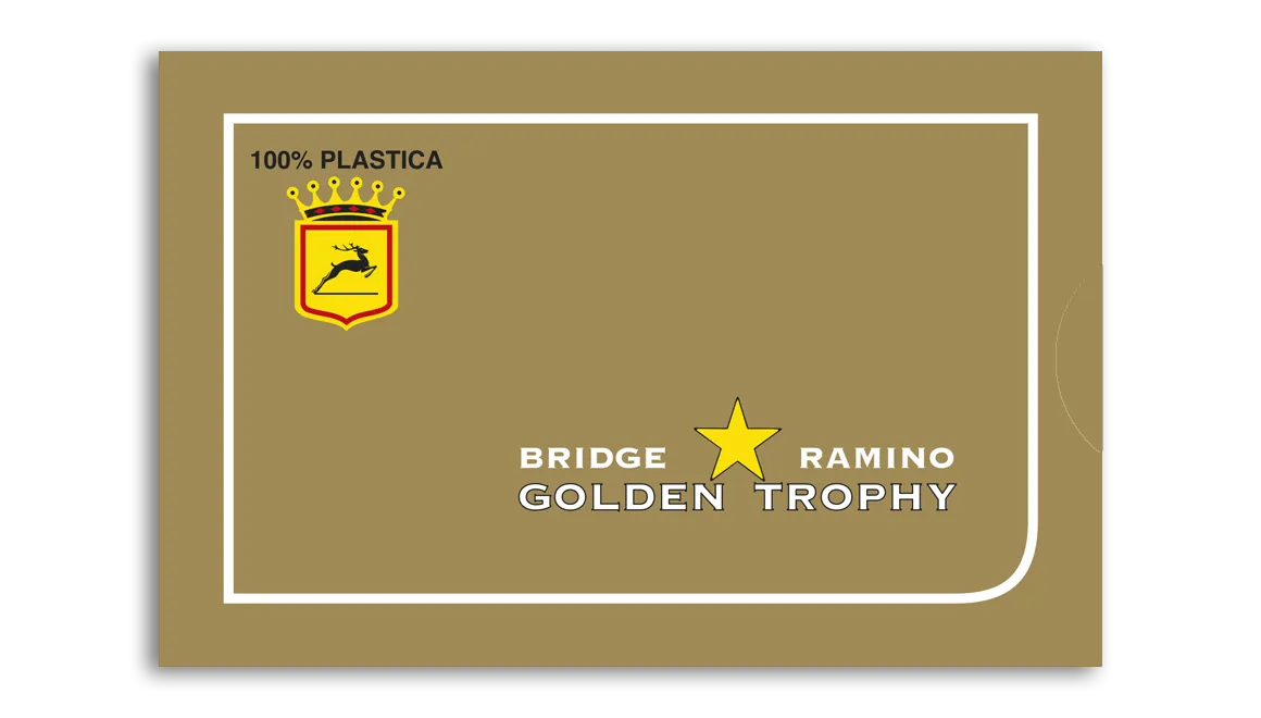 Card with Modiano Bridge Ramino Golden Trophy logo on a beige background