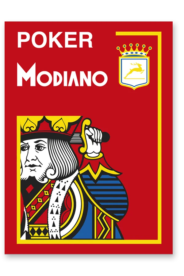 Poker Modiano card with a king illustration on a red background