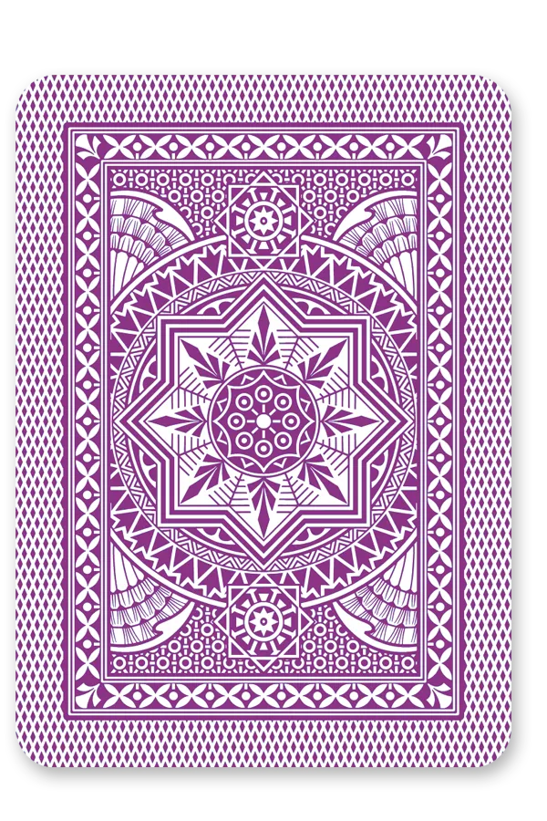 Purple and white playing card with geometric pattern on a white background