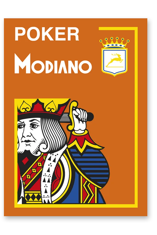 Poker Modiano card with a king illustration on an orange background
