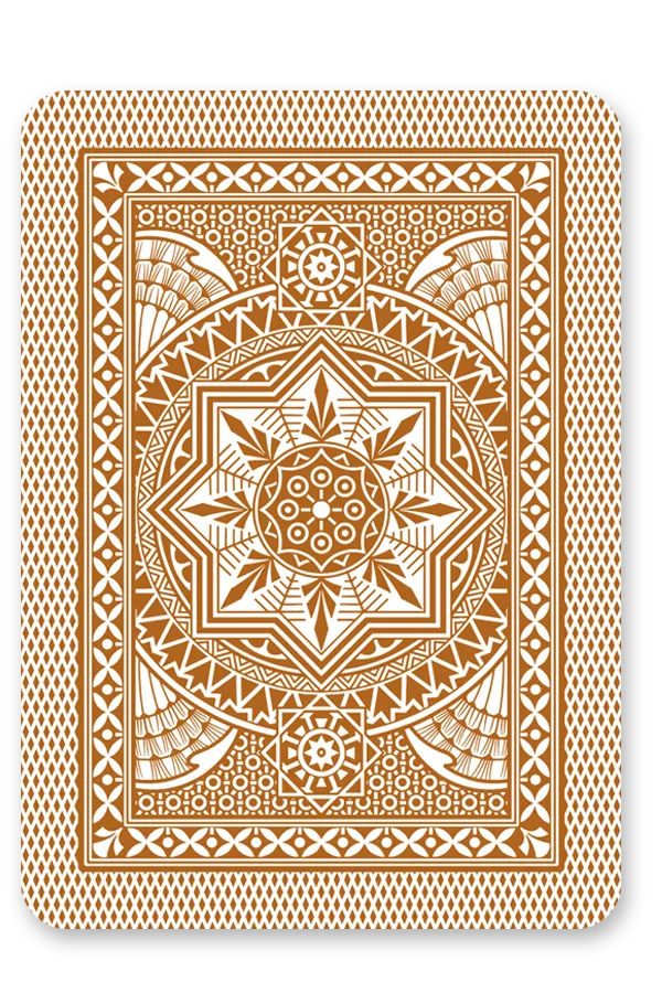Playing card with intricate geometric pattern on a white background