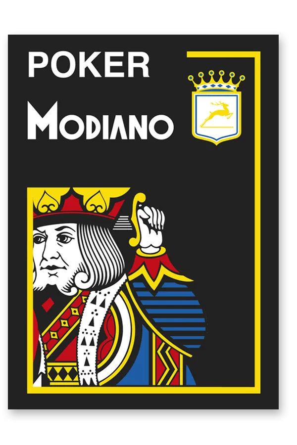Poker Modiano packaging with a king illustration on a black background