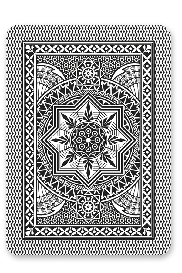 Black and white geometric patterned card on a white background