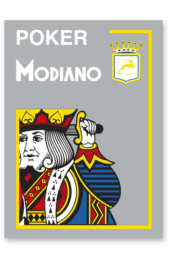 Poker Modiano card with a king illustration on a gray background
