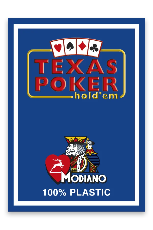 Texas Poker hold'em card with Modiano logo on a blue background