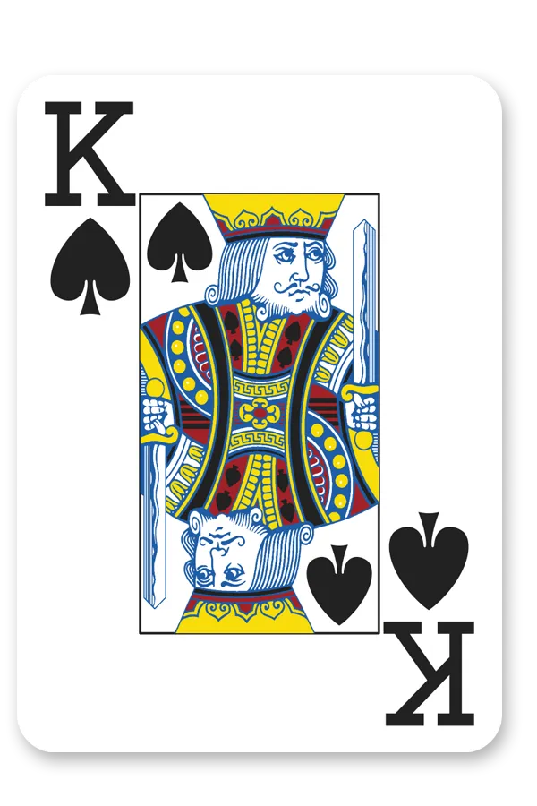 King of Spades playing card with colorful design on a white background