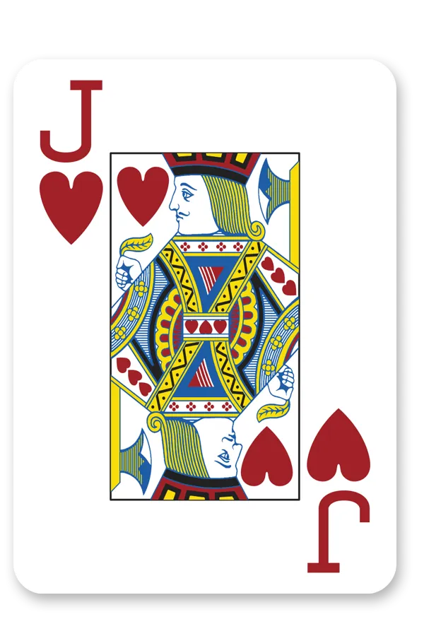 Playing card with Jack of Hearts design on a white background