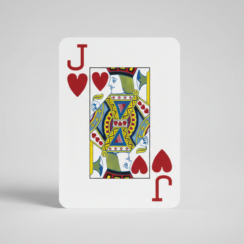 Playing card with Jack of Hearts design on a white background