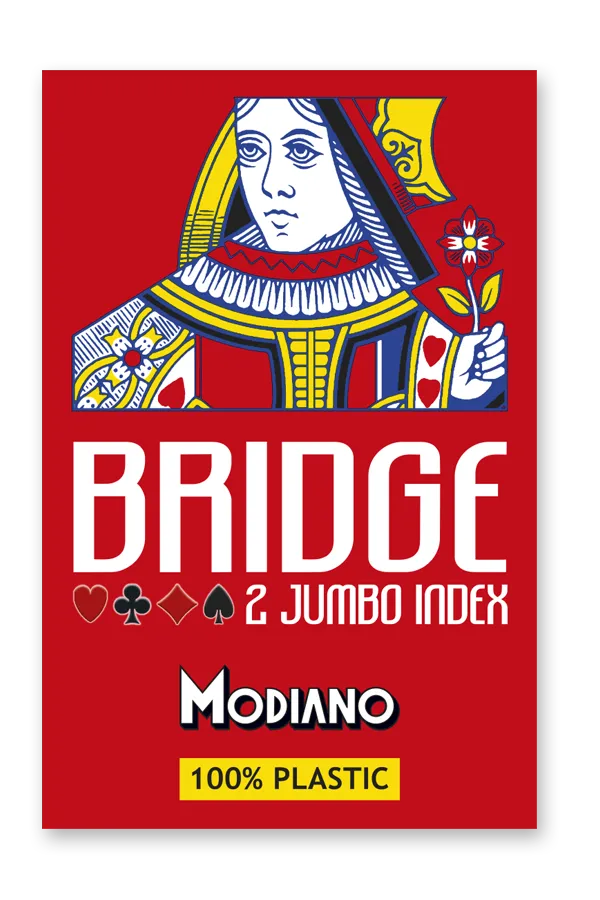 Modiano Bridge 2 Jumbo box with a playing card design on a red background