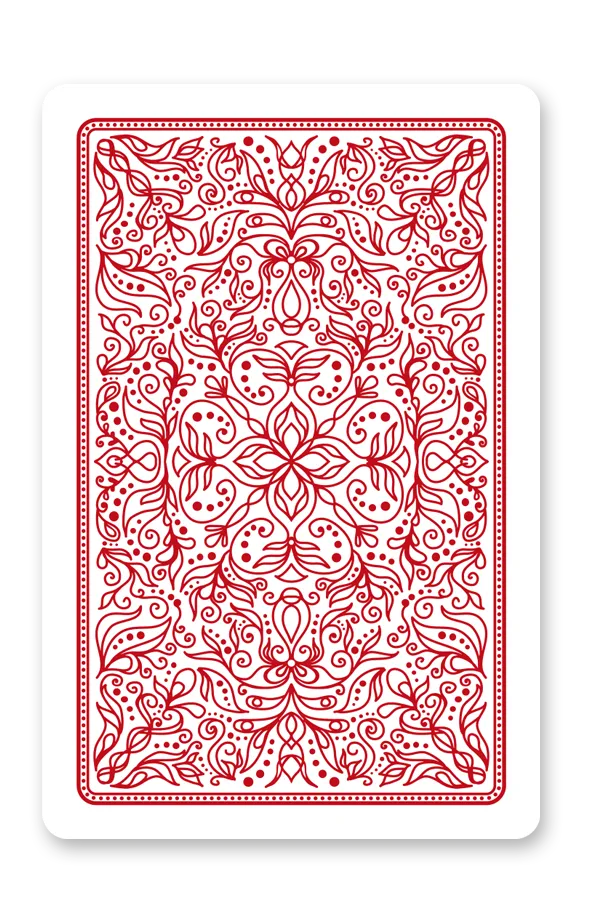 Modiano Bridge 2 Jumbo playing card with red intricate pattern on a white background