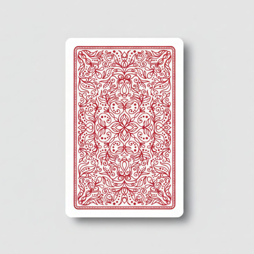 Modiano Bridge 2 Jumbo playing card with red intricate pattern on a white background
