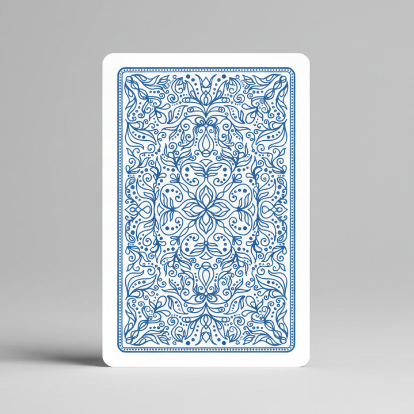 Modiano Bridge 2 Jumbo playing card with blue intricate pattern on a white background