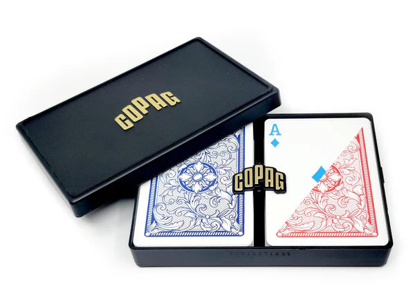 Copag Legacy 4-Color Plastic Double Deck Set – Poker Size – Red & Blue – Traditional Index