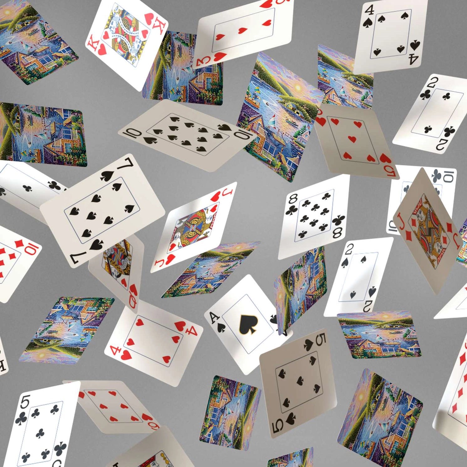 Lake House Playing Cards by Boardwalk with scenic backs and jumbo-index card faces