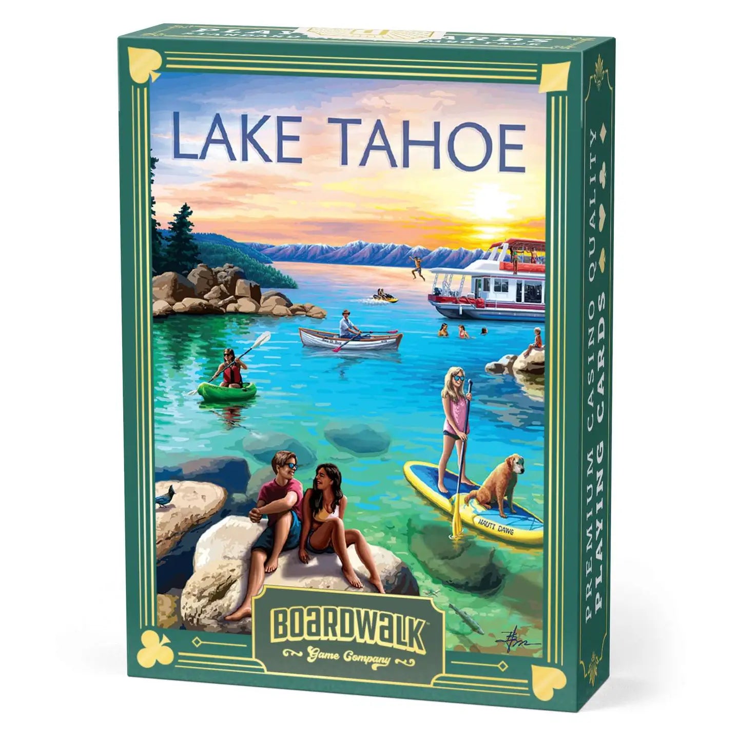 Lake Tahoe Playing Cards tuck box with illustrated lakeside recreation scene