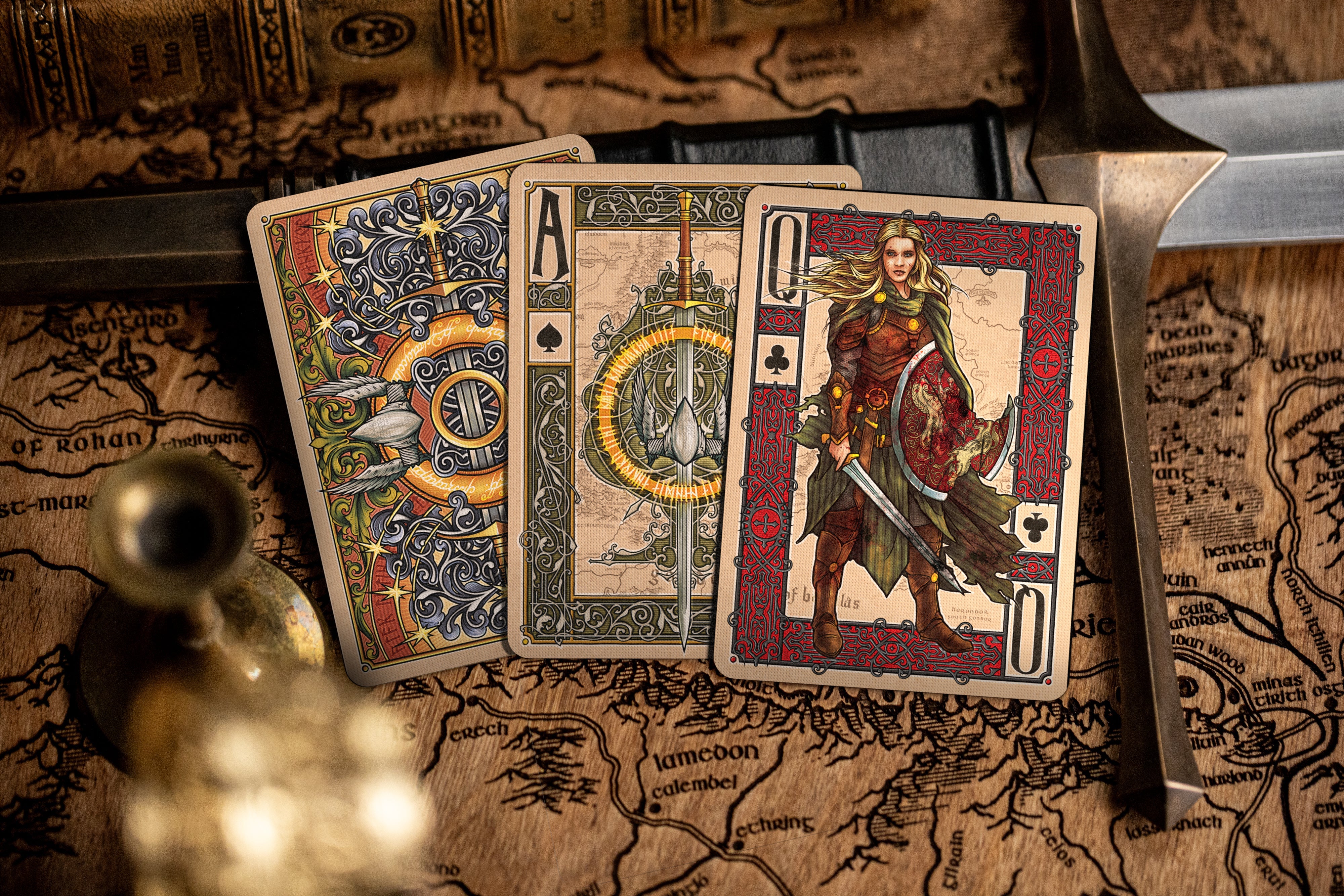 Return of the King playing cards with custom back, Ace of Spades and Queen of Clubs