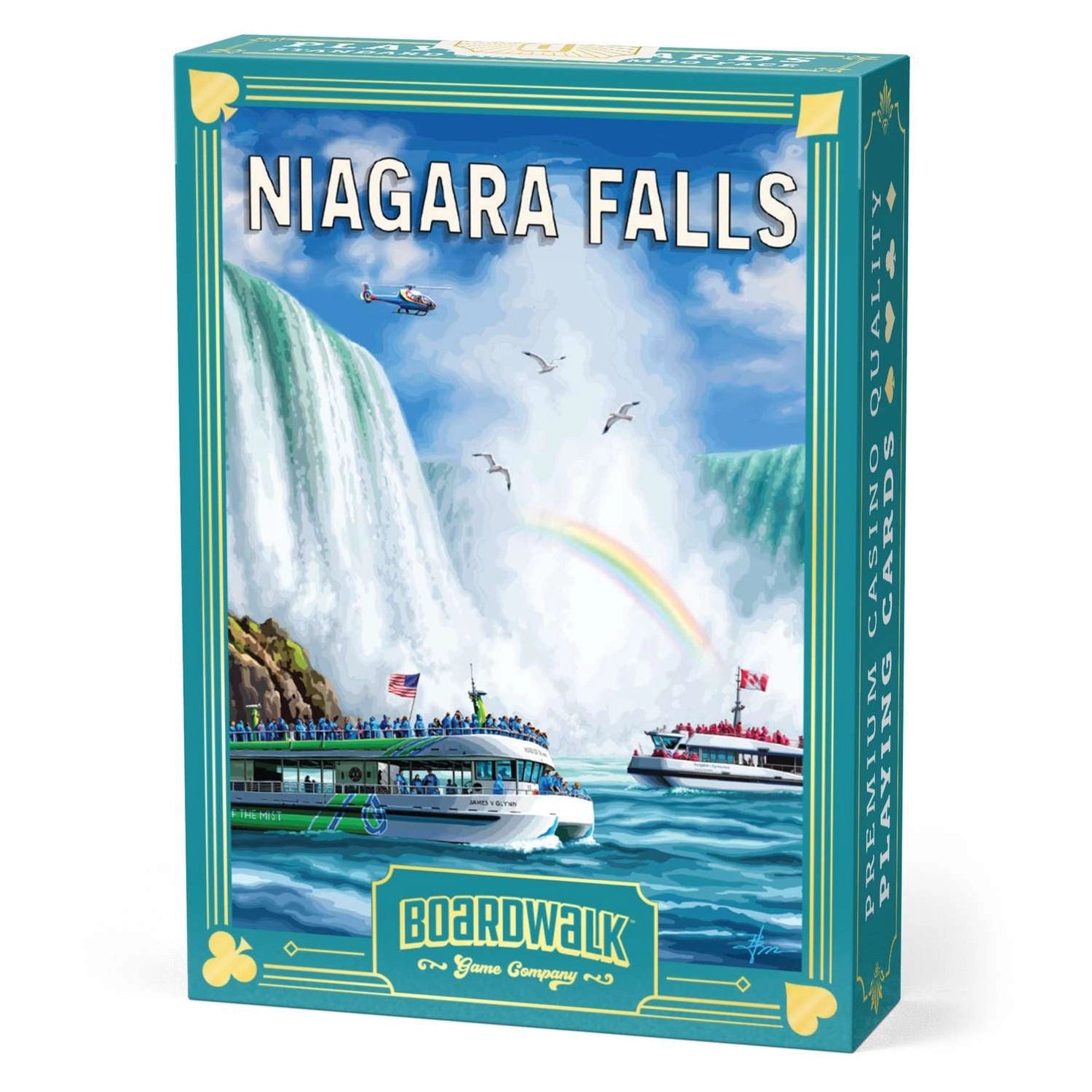 Niagara Falls Playing Cards by Boardwalk tuck box with waterfall, tour boats, mist, and rainbow artwork