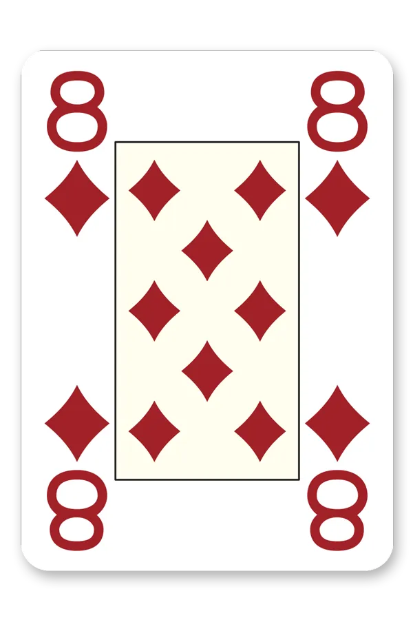 Playing card with the number 8 and diamond symbols on a white background