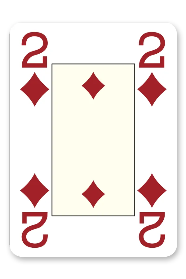 Playing card with the number 2 and diamond symbols on a white background