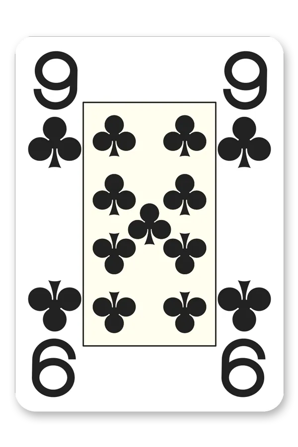 Playing card with the number 9 and clubs symbol