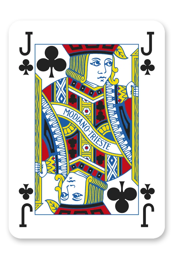 Modiano 98 playing card with a jack of clubs design on a white background