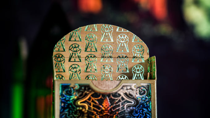 Decorative card with geometric patterns on a dark background