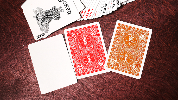 Bicycle Gold Rider Back cards with gold Rider Back, red Rider Back, blank face card, and Joker