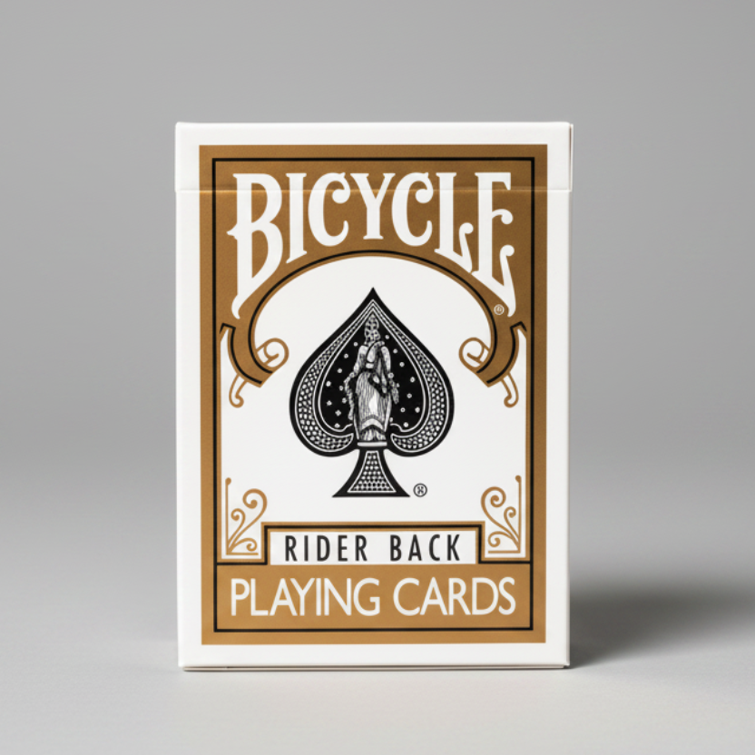 Bicycle Gold Rider Back playing cards tuck box with gold specialty color Rider Back design