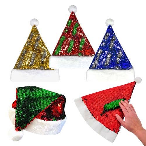 Santa Hats Sequins On Both Sides - 6 Assorted Colors