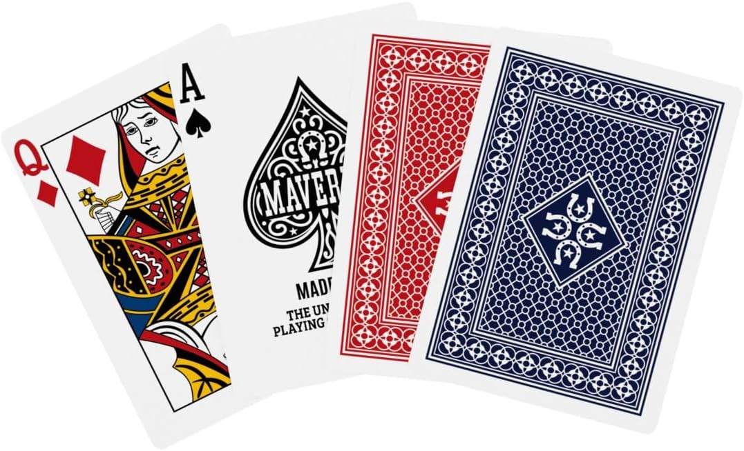 Four playing cards from different suits on a white background
