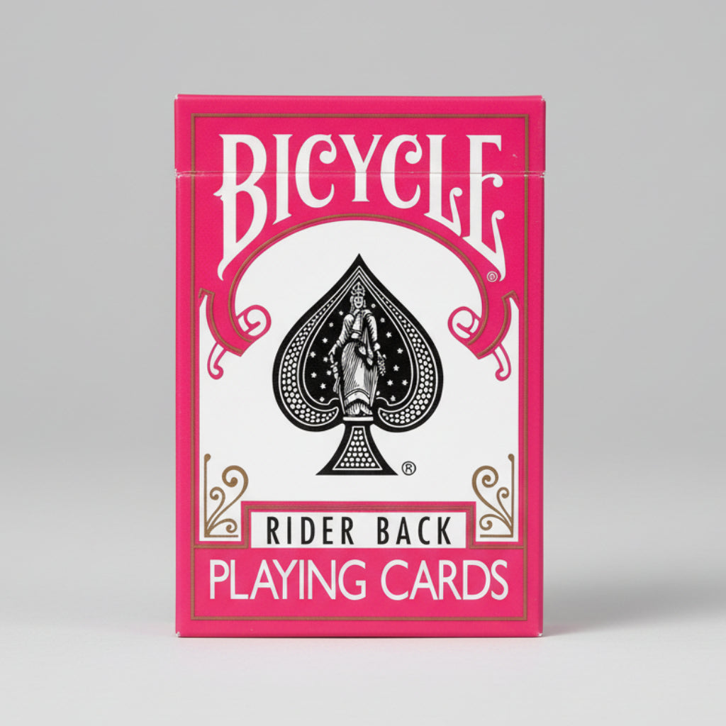 Bicycle Fuchsia playing cards packaging with fuchsia border and black spade logo
