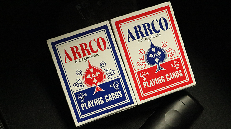 Two Arroco playing card decks on a black background