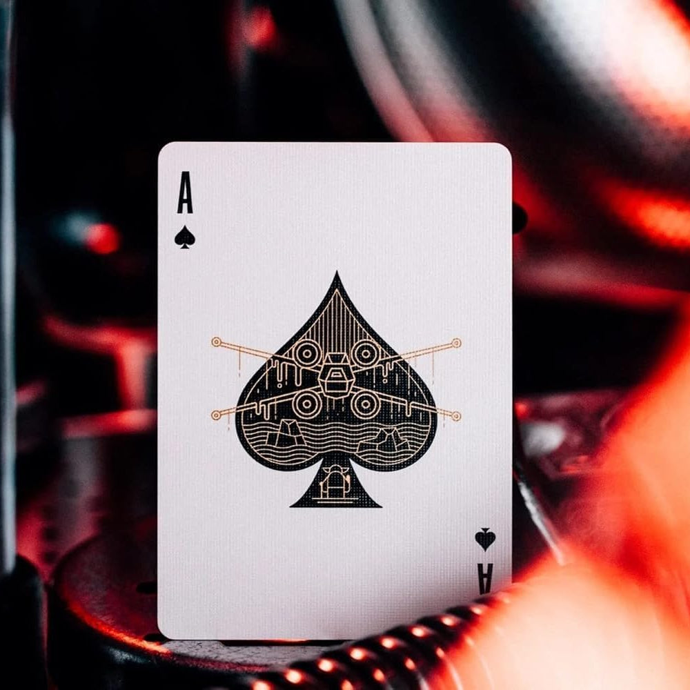 Playing card with ace of spades design on a dark background