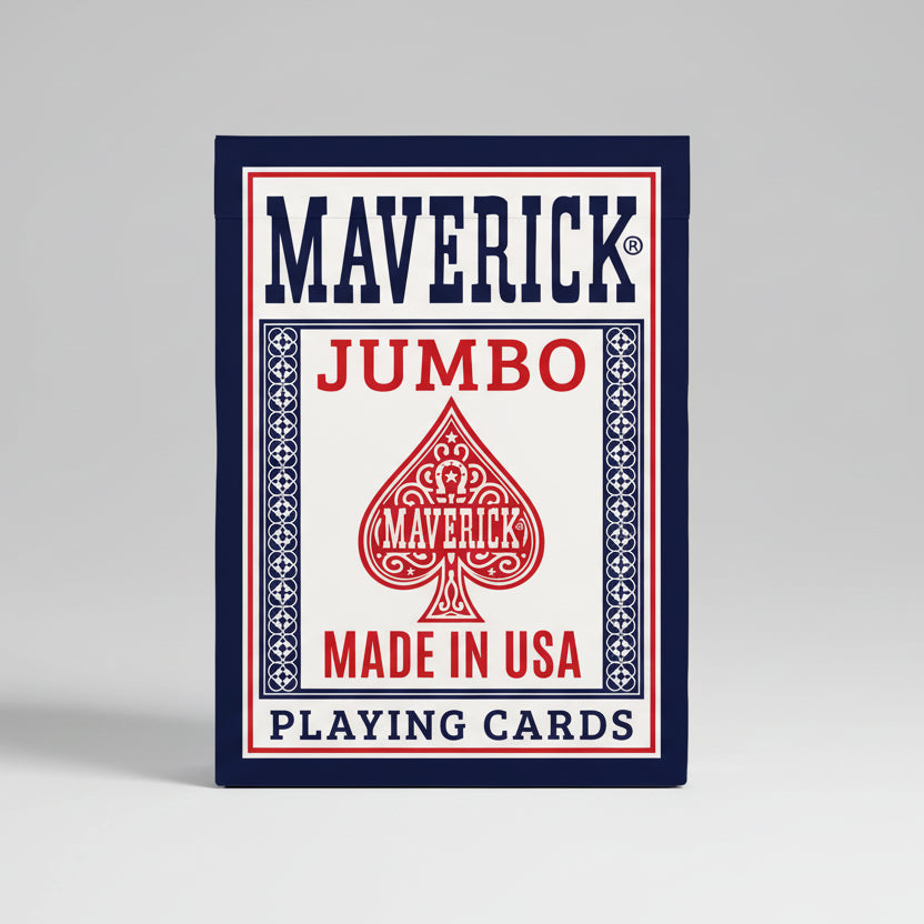 Maverick Made in USA Jumbo Index Playing Cards packaging with red and blue design.