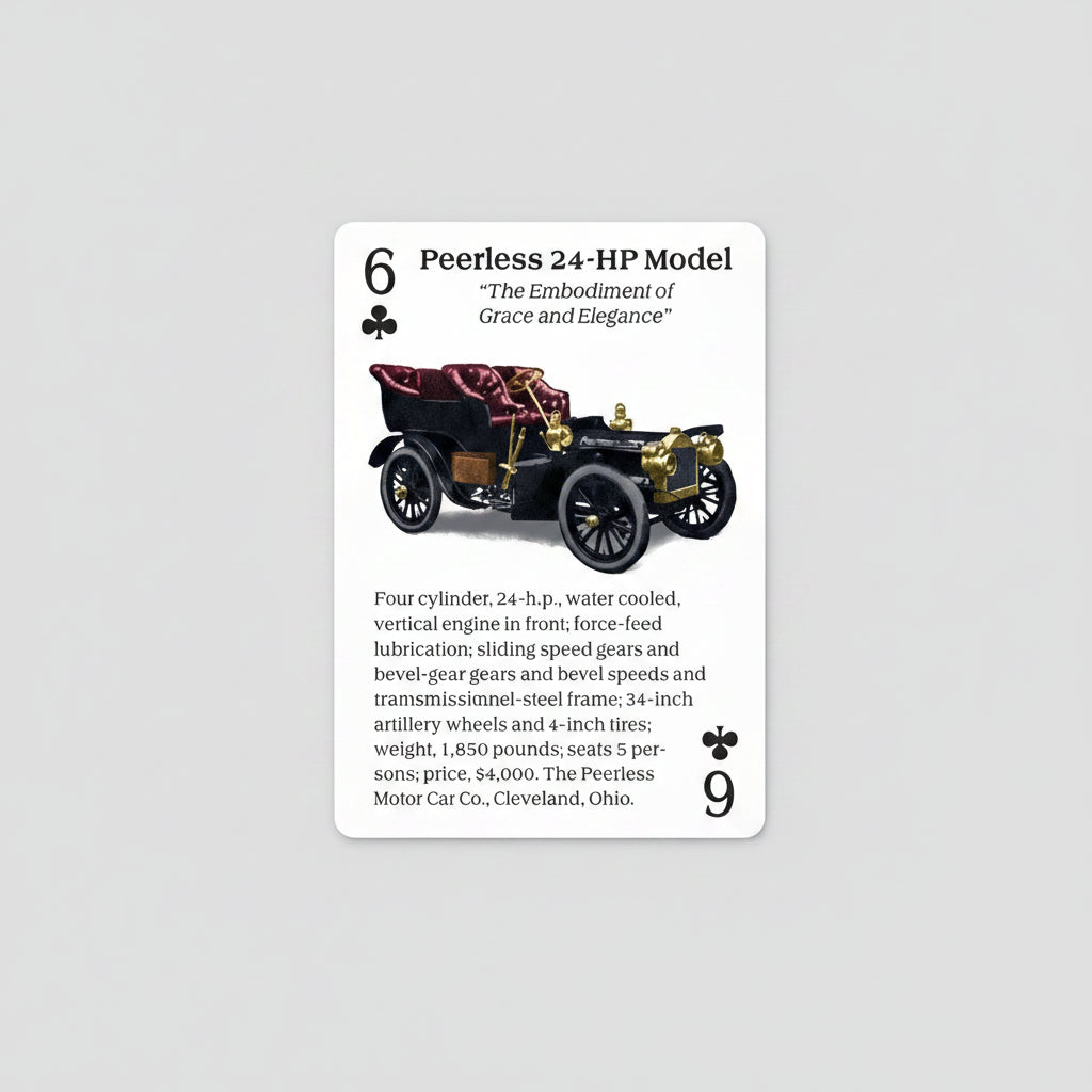 Turn of the Century Motor Cars Playing Cards by U.S. Games featuring early 1904 automobiles featuring Peerless 24-HP Model.