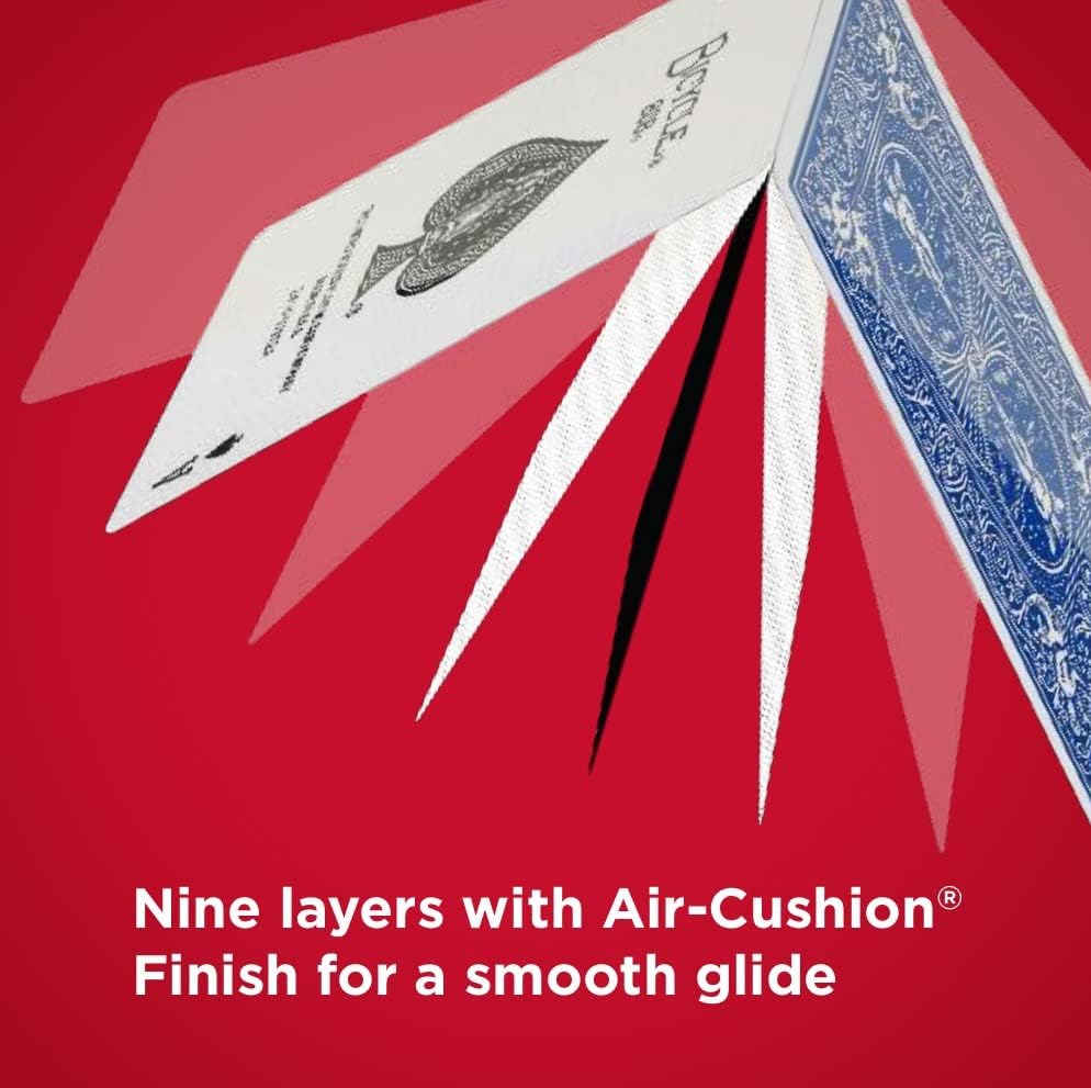 Bicycle playing card construction graphic showing nine layers with Air-Cushion Finish